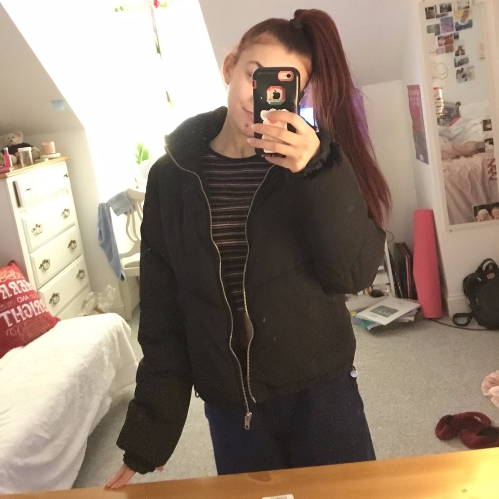 Black H&M Divided Boxy Puffer Jacket Winter Coat